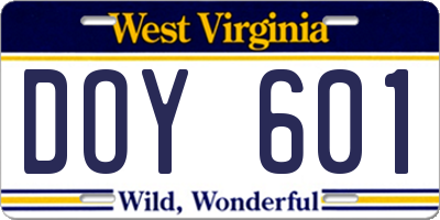 WV license plate DOY601