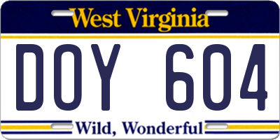 WV license plate DOY604