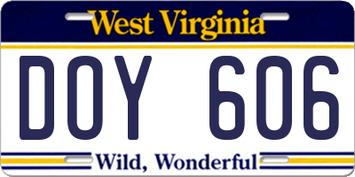 WV license plate DOY606