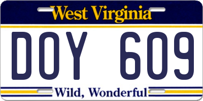 WV license plate DOY609