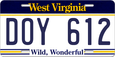 WV license plate DOY612