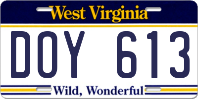 WV license plate DOY613