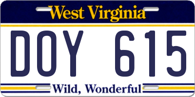 WV license plate DOY615