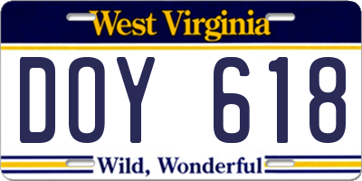 WV license plate DOY618