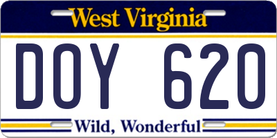 WV license plate DOY620