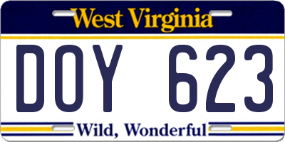 WV license plate DOY623