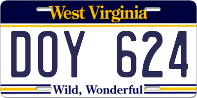 WV license plate DOY624