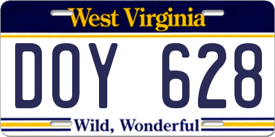 WV license plate DOY628