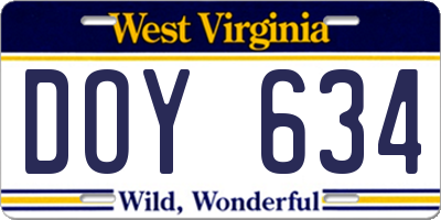 WV license plate DOY634