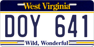 WV license plate DOY641