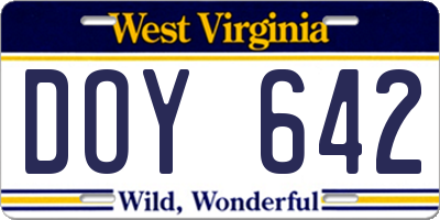 WV license plate DOY642