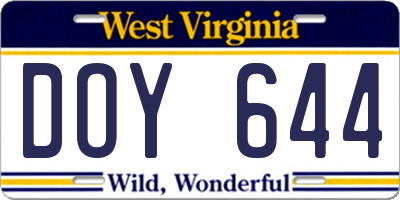 WV license plate DOY644