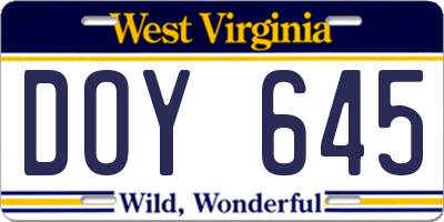 WV license plate DOY645