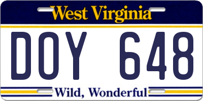WV license plate DOY648
