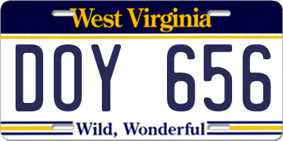 WV license plate DOY656