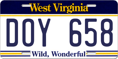 WV license plate DOY658