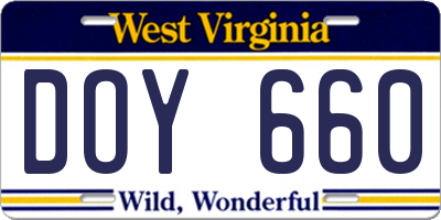 WV license plate DOY660
