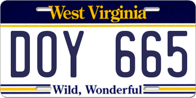 WV license plate DOY665