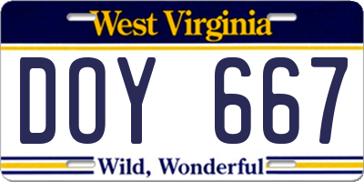 WV license plate DOY667