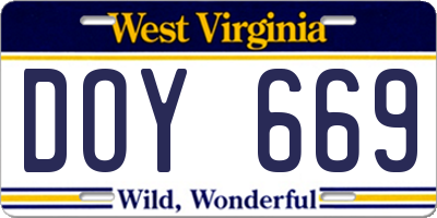 WV license plate DOY669