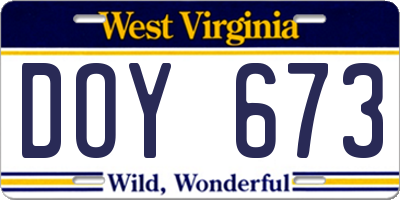 WV license plate DOY673