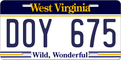 WV license plate DOY675