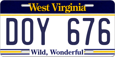 WV license plate DOY676