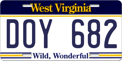 WV license plate DOY682