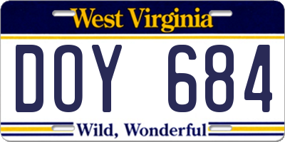 WV license plate DOY684