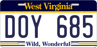 WV license plate DOY685