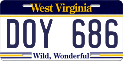 WV license plate DOY686