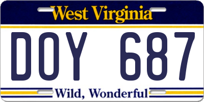 WV license plate DOY687