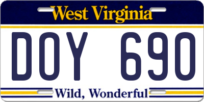 WV license plate DOY690