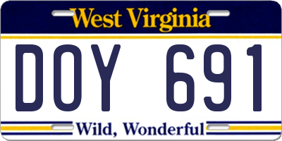 WV license plate DOY691