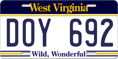 WV license plate DOY692