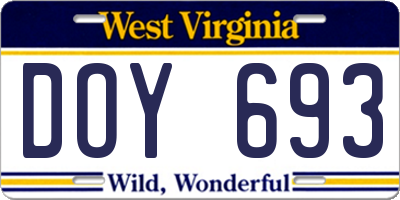 WV license plate DOY693