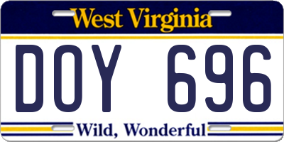WV license plate DOY696