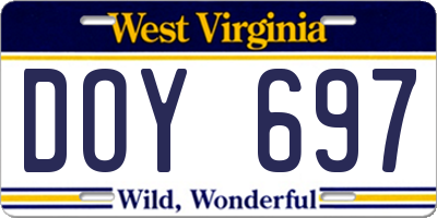 WV license plate DOY697