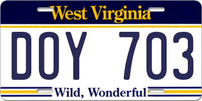 WV license plate DOY703