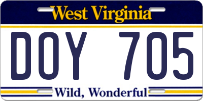 WV license plate DOY705