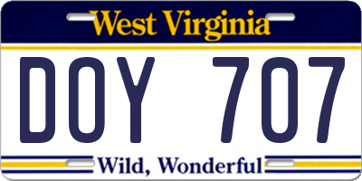 WV license plate DOY707