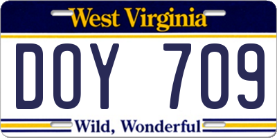 WV license plate DOY709