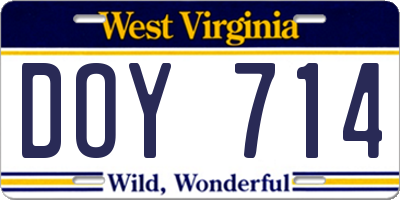 WV license plate DOY714