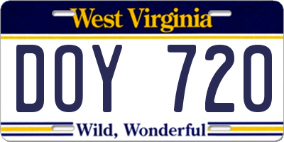 WV license plate DOY720