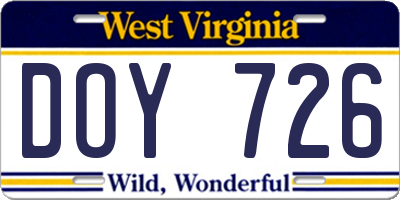 WV license plate DOY726