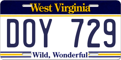 WV license plate DOY729