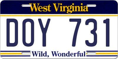 WV license plate DOY731