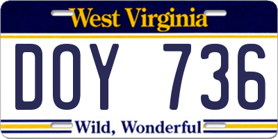 WV license plate DOY736