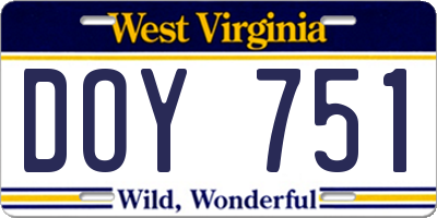 WV license plate DOY751