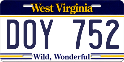 WV license plate DOY752